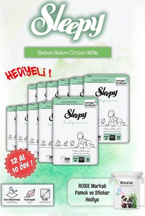 12 AL 10 ÖDE Sleepy Babycare 10'lu Bebek Bakım Örtüsü ve Rosie Pamuk Hediye