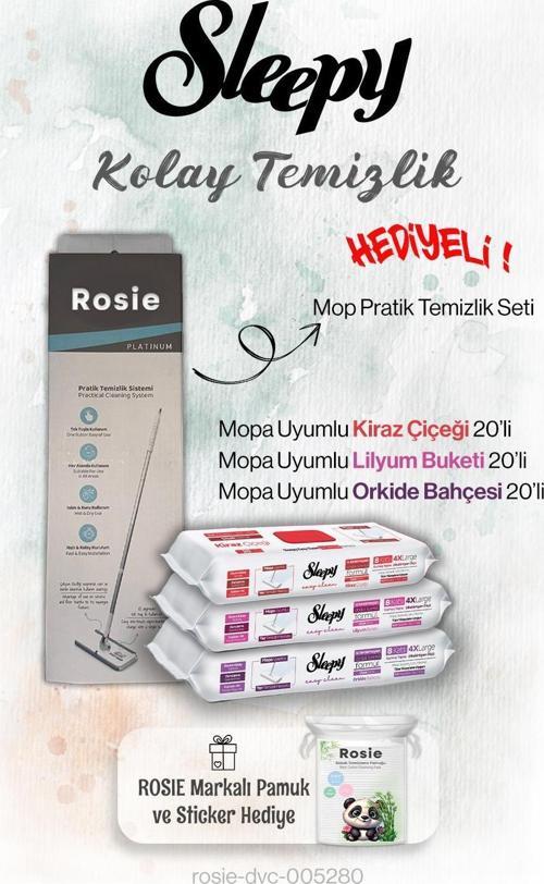 Çiçek Serisi 20'li Mopa uyumlu ve Mop Seti, Rosie Hediyeli