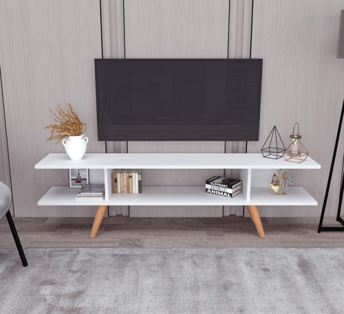 Eko Beyaz Ahşap Ayaklı 160 Cm Tv Sehpası