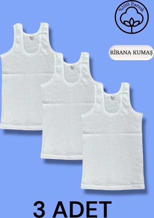 Yüksek Kalite Erkek Çocuk Pamuk Ribana Atlet Oval Yaka 3'lü Paket