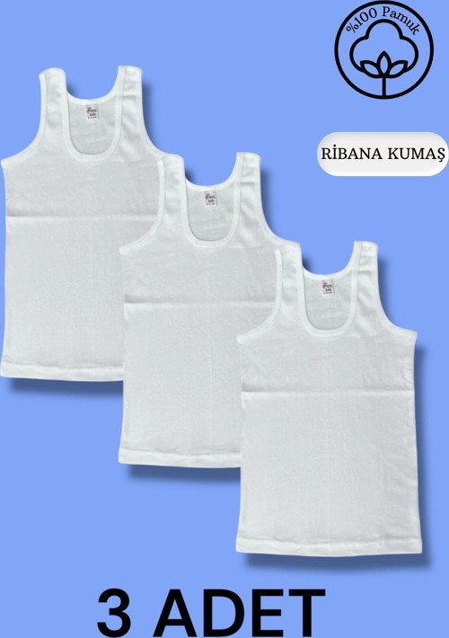 Yüksek Kalite Erkek Çocuk Pamuk Ribana Atlet Oval Yaka 3'lü Paket