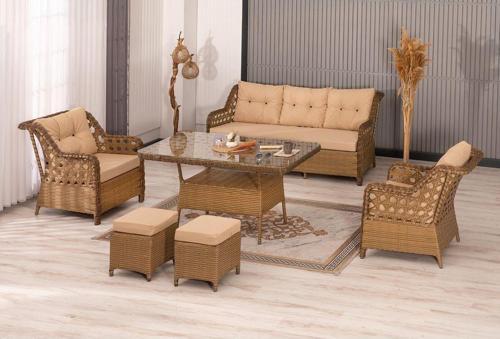 Datça Rattan Bahçe Mobilyası 3+1+1 Kahverengi/Masalı