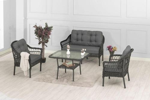 Milas 2'Li Bahçe Ve Balkon Takımı Antrasit 2+1+1 Masalı