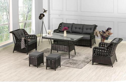 Datça Rattan Bahçe Mobilyası 3+1+1 Antrasit/Masalı
