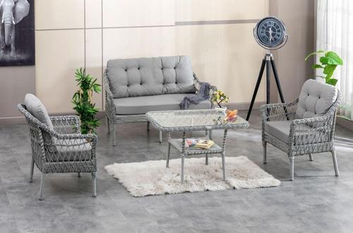 Milas 2'Li Bahçe Ve Balkon Takımı Açık Gri 2+1+1 Masalı