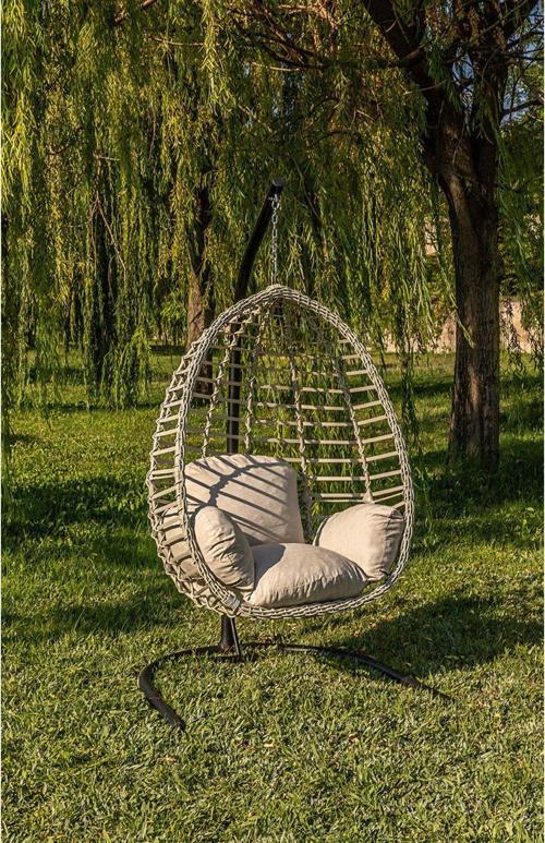 Rattani Eylül Tek Kişilik Salıncak Rattan, Krem