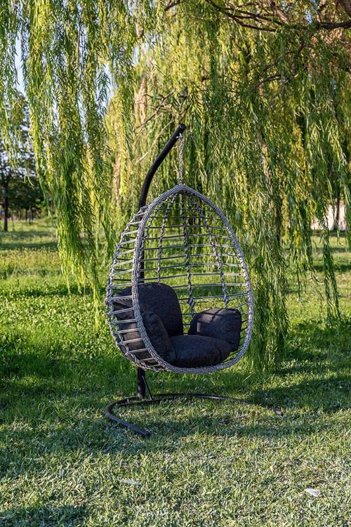 Eylül Tek Kişilik Salıncak Rattan, Gri