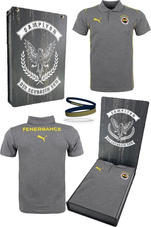 Fenerbahçe Orijinal Lisanslı 2024/25 A Takım Polo Yaka Gri T-Shirt + Bileklik Set Hediyelik Kutu