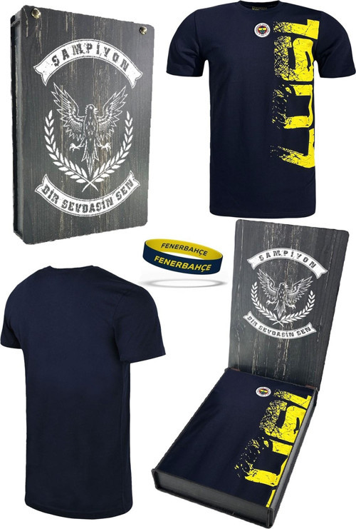 Fenerbahçe Orijinal Lisanslı Tribün 1907 Erkek T-Shirt+ Bileklik Set Hediyelik Ahşap Kutu