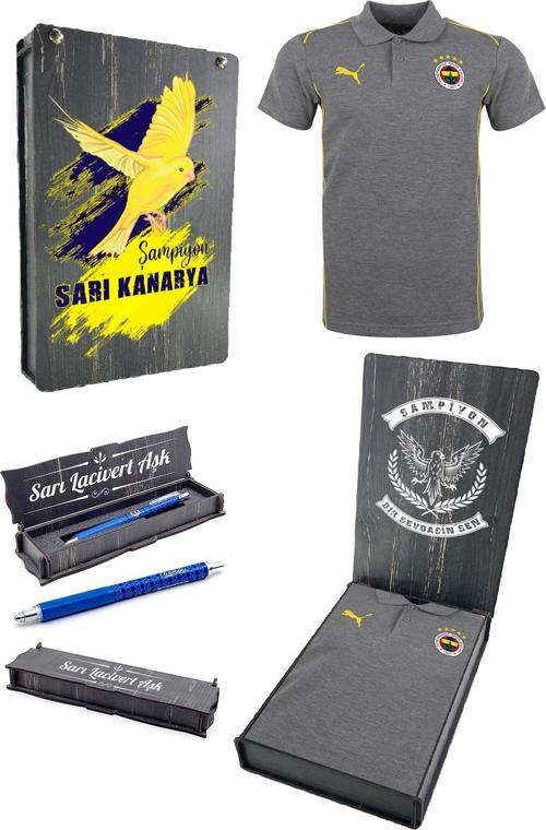Fenerbahçe Orijinal Lisanslı 2024/25 A Takım Polo Yaka Gri T-Shirt + Kalem Set Hediyelik Kutu