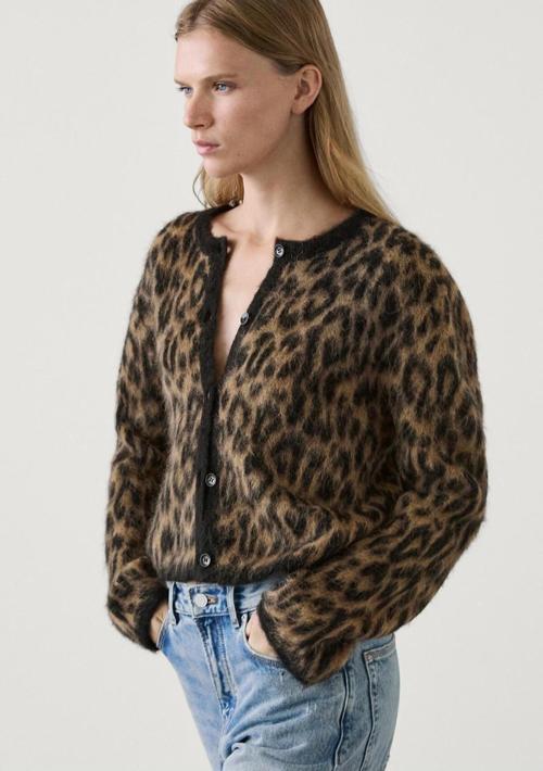 Kadın Kahverengi Leopar Desenli Şardonlu Hırka