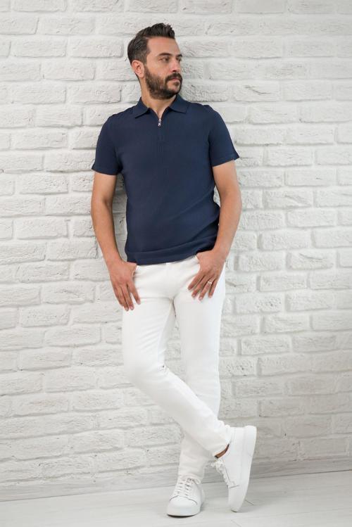Slimfit Fermuar Kapamalı Rayon Kumaş Likralı Polo Yaka T-shirt