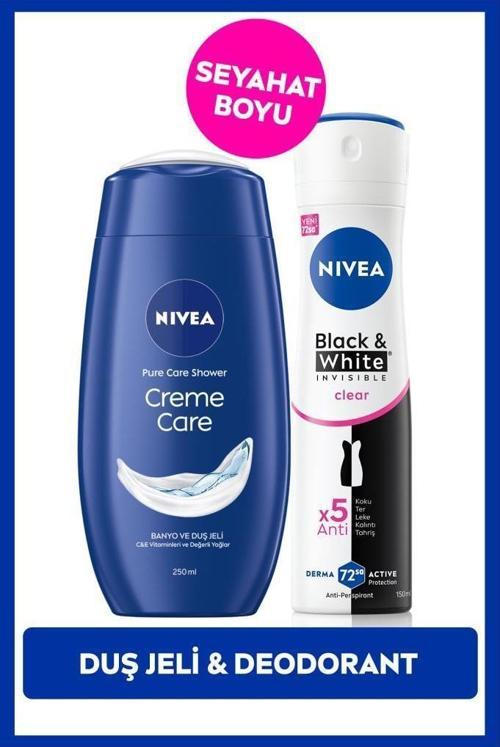 Creme Care Nemlendirici Duş Jeli 250ml ve Kadın Sprey Deodorant Black&White Invisible Clear 150ml