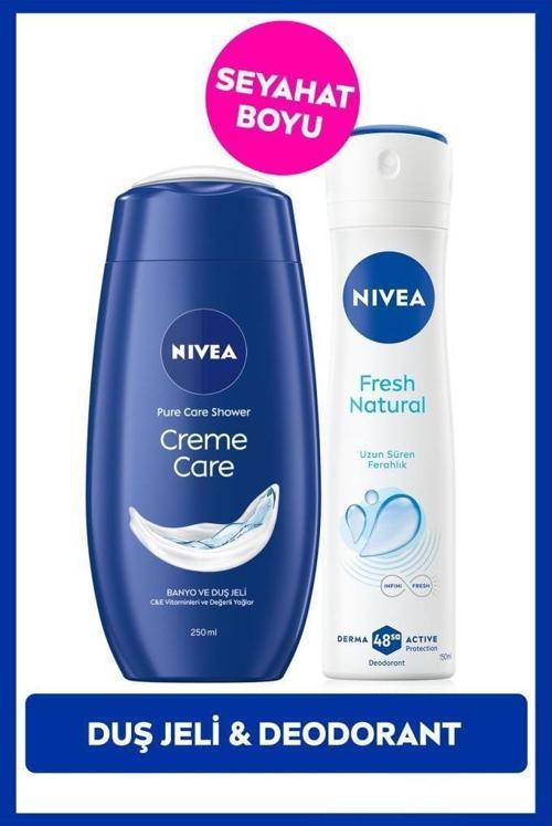 Creme Care Nemlendirici Duş Jeli 250ml ve Kadın Sprey Deodorant Fresh Natural 150ml, 48 Saat Koruma