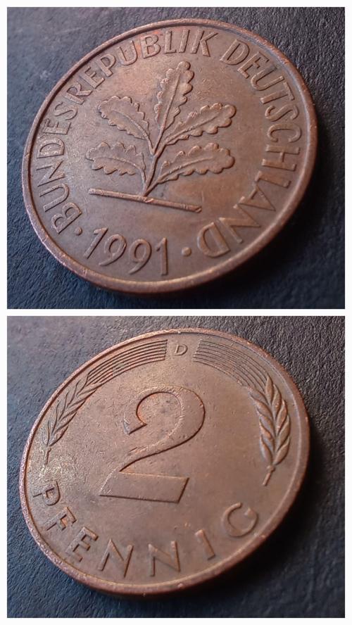 Escoines 39963689a7103caafa 1991 D Almanya 2Pfennig ÇÇT para