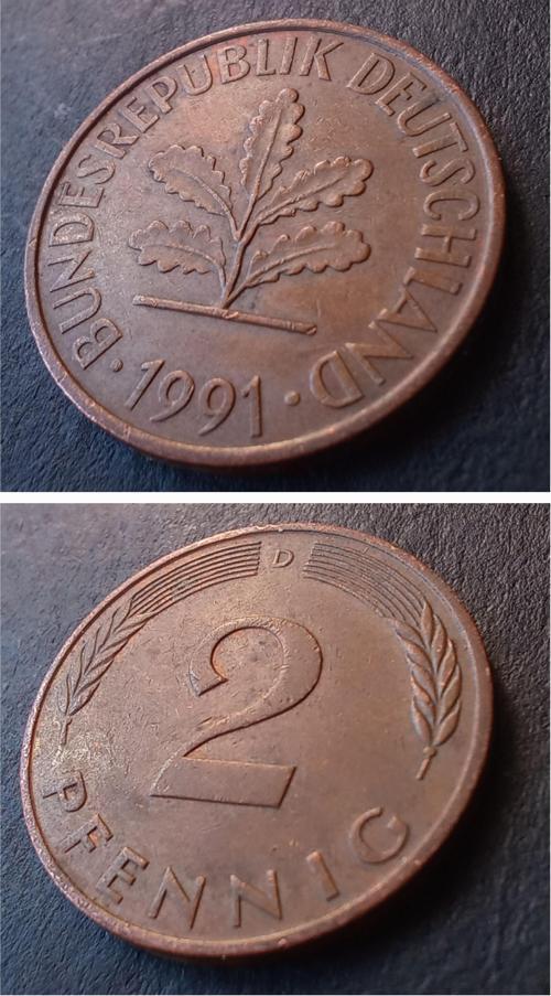 Escoines 39963689a7103caafa 1991 D Almanya 2Pfennig ÇÇT para