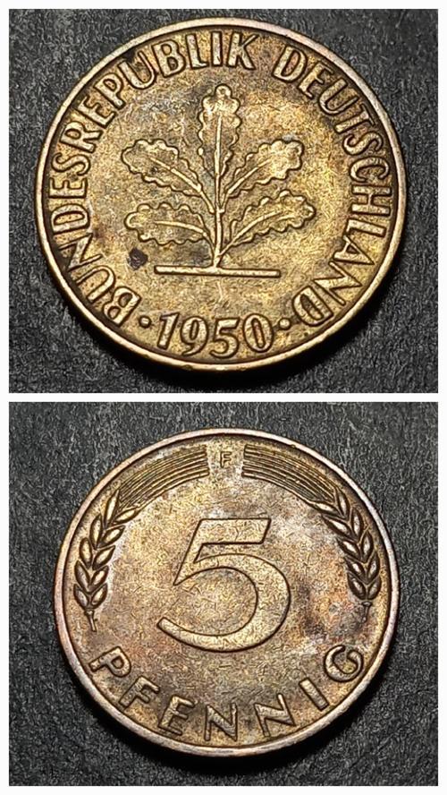Escoines 39963689901fd6ff99 1950 Almanya 5 Pfennig çt Pirinç kaplamalı çelik para