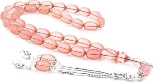 0.6 Şeffaf Delim Beyzi Kesim Açık Pembe Ateş Kehribar Tesbih