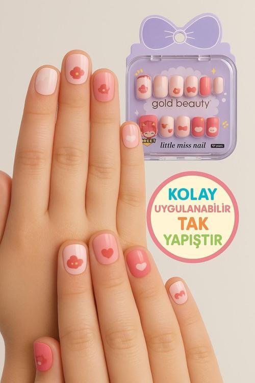 12 li Yapışkan Stickerlı Kendi Çantasında Çocuk Takma Tırnak Seti- 5- 14 Yaş Arası - MODEL 55