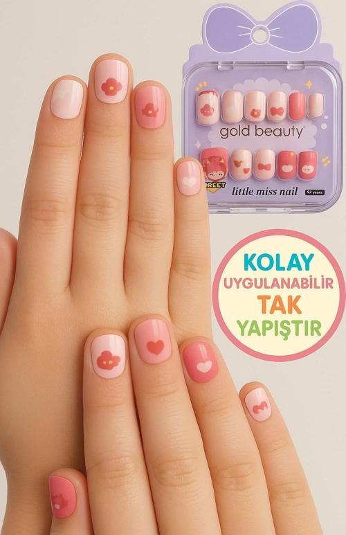 12 li Yapışkan Stickerlı Kendi Çantasında Çocuk Takma Tırnak Seti- 5- 14 Yaş Arası - MODEL 55