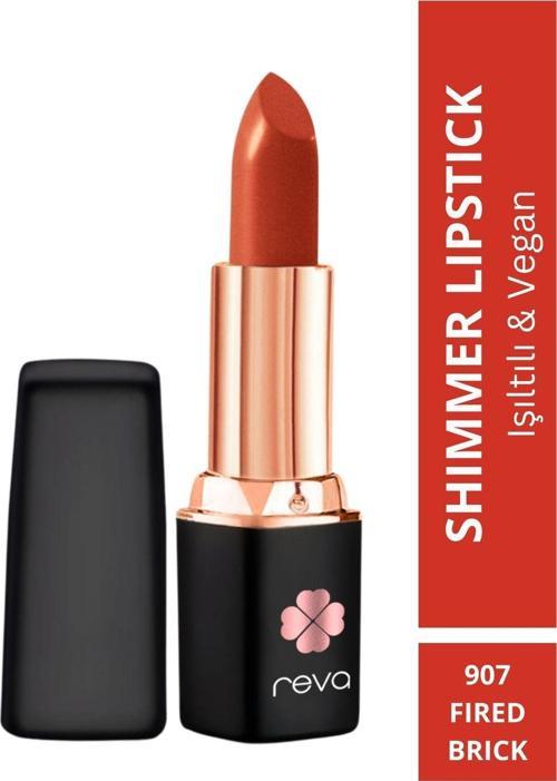 Shimmer Lipstick Fired Brich - Işıltı Ruj - No: 907 Vegan & Temiz Içerik Ateş Kiremit