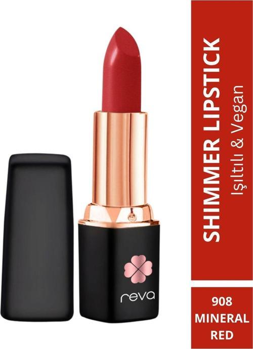 Shimmer Lipstick Mineral Red - Işıltı Ruj - 4 Gr - No: 908 - Vegan & Temiz Içerik Mineral Kırmızısı
