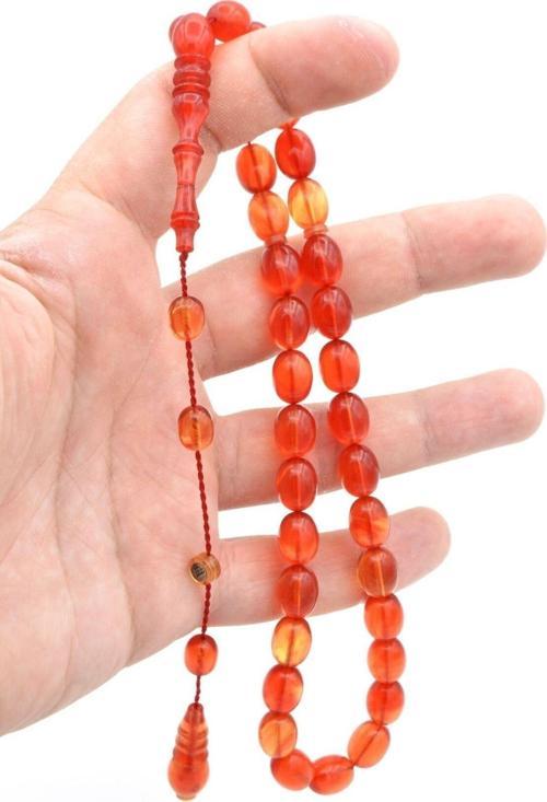 Ahmet Damar Beyzi Hareli Turuncu Sıkma Kehribar Tesbih