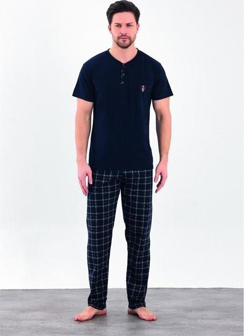 %100 Pamuk İnterlok Kısa Kol Erkek Pijama Takım