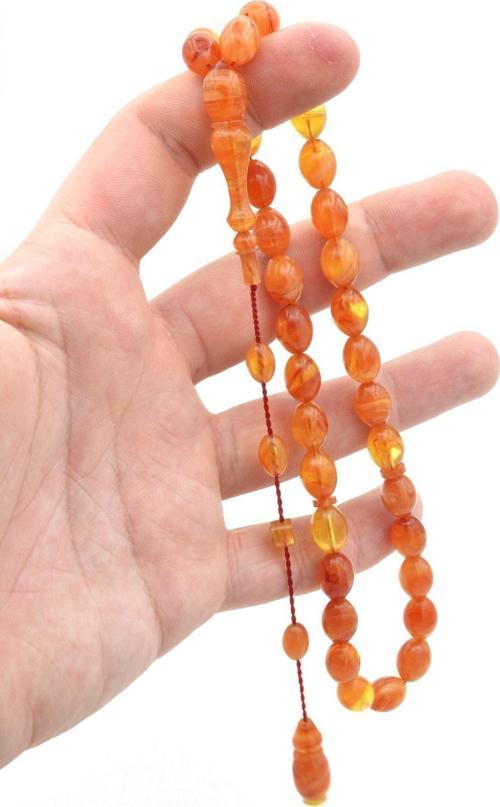 Ahmet Damar Imzalı Hareli Turuncu Sıkma Kehribar Tesbih