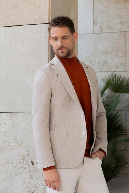  Erkek Vizon Örme Trend Slim Fit Mono Yaka Ceket