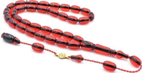 Ahmet Emin İmzalı Kapsül Kesim Kırmızı Sıkma Kehribar Tesbih