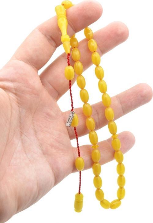 Ahmet Emin Usta Imzalı Badem Kesim Sarı Sıkma Kehribar Tesbih