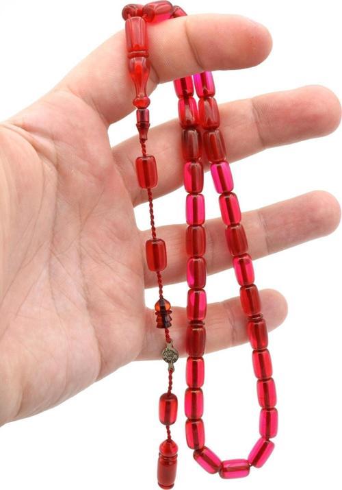 Ahmet Emin Usta Imzalı Neon Pembe Ateş Kehribar Tesbih