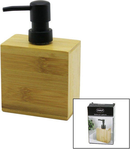 DİKDÖRTGEN AHŞAP BAMBU SIVI SABUNLUK SİYAH PLASTİK POMPA 5.8 X 9.9CM -