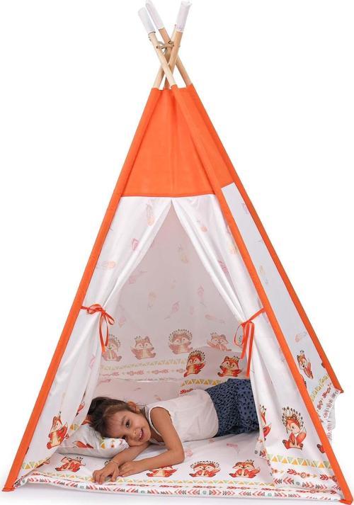 Sevimli Hayvan Desenli Pencereli Doğal Ev-bahçe Yıkanabilir Yastıklı Çocuk Oyun Çadırı