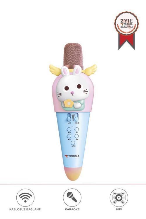 KIDMIC03 Mavi Tavşan Figürlü Şarjlı BT Karaoke Mikrofon ve Hoparlör 5W Kablosuz Mikrofon