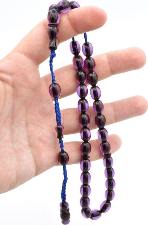 Cüneyd Usta Yapımı Beyzi Mor Sıkma Kehribar Tesbih