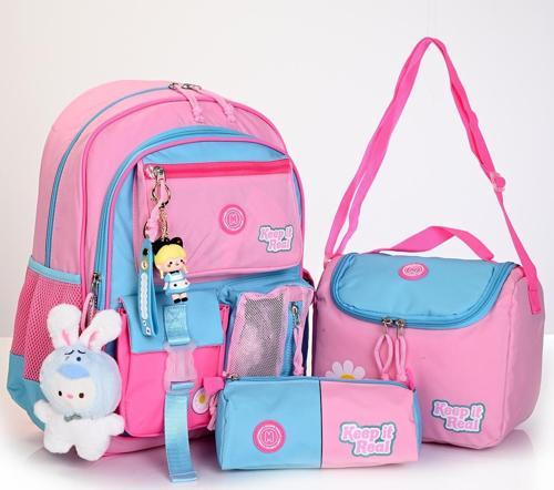 Mu-5941 Papatya Desenli Okul Çanta Seti 3'lü – Sırt Çantası, Beslenme Çantası ve Kalemlik