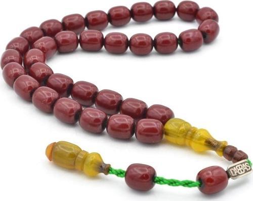 Dabbas Imzalı Beyzi Kesim Bordo Sıkma Kehribar Tesbih 001