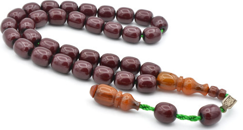 Dabbas Imzalı Beyzi Kesim Bordo Sıkma Kehribar Tesbih 001