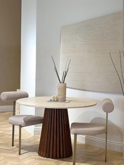 Acantus Traverten Ahşap Yemek Masası 110x110