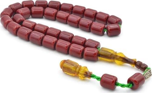 Dabbas Imzalı Kapsül Kesim Bordo Sıkma Kehribar Tesbih 002
