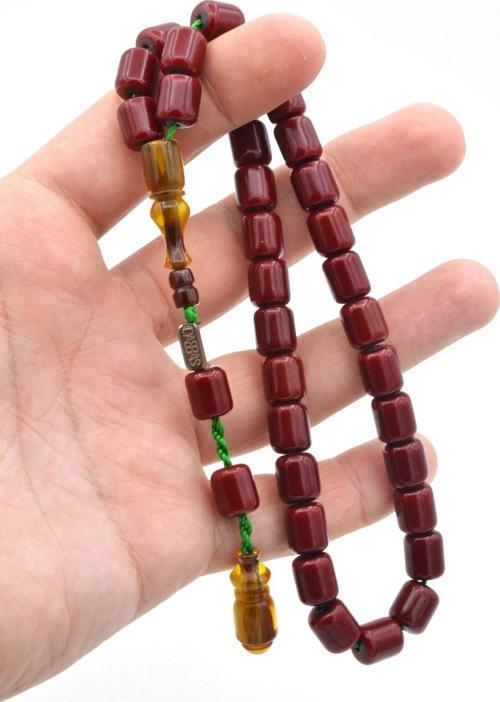 Dabbas Imzalı Kapsül Kesim Bordo Sıkma Kehribar Tesbih 002