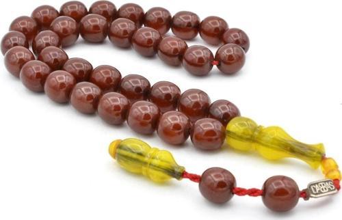 Dabbas Usta Imzalı Fıçı Kesim Kahverengi Sıkma Kehribar Tesbih