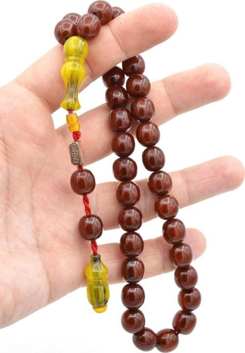 Dabbas Usta Imzalı Fıçı Kesim Kahverengi Sıkma Kehribar Tesbih