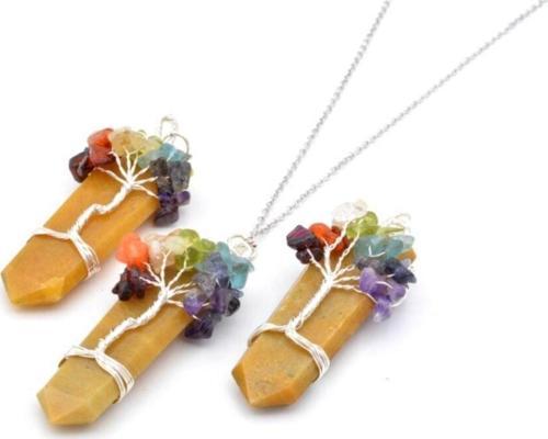 Doğal 7 Farklı Çakra Taşlı Turuncu Aventurin Taşı Kolye Ucu