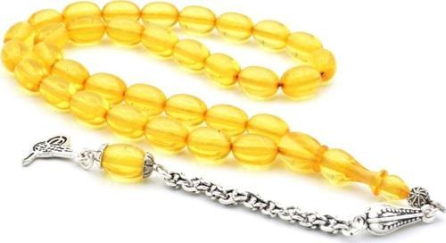 Arnavut Kamçılı Beyzi Kesim Sarı Sıkma Kehribar Tesbih 033