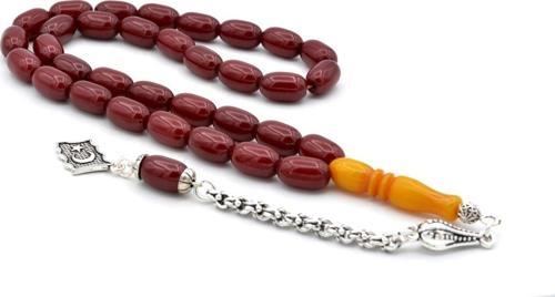 Arnavut Kamçılı Kapsül Kesim Bordo Sıkma Kehribar Tesbih 030
