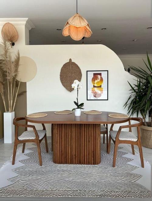 Luna Oval Ceviz Ahşap Bohem Masa 80x150