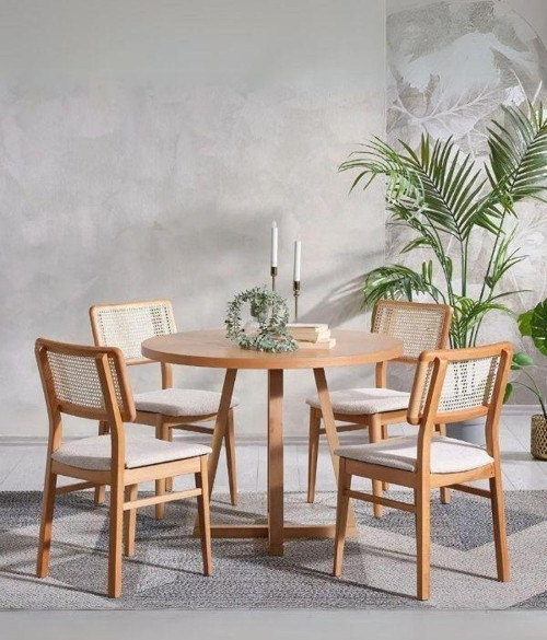 Posedion Natural Ahşap Masa Sandalye Takımı 110x110